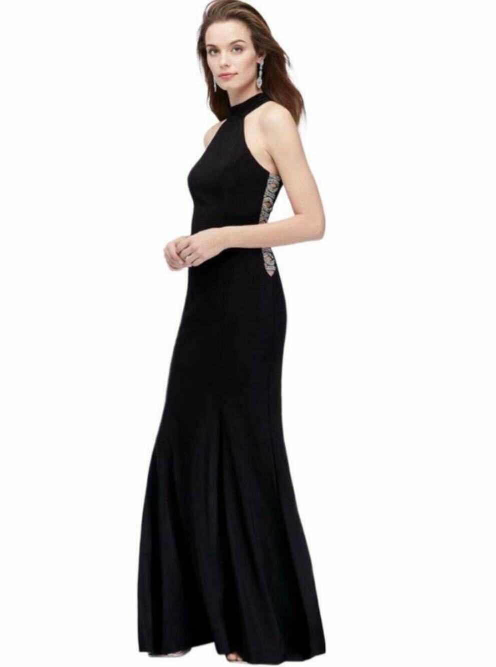 Xscape Black High Neck Embellished Cutout Maxi Formal Gown Womens 2
